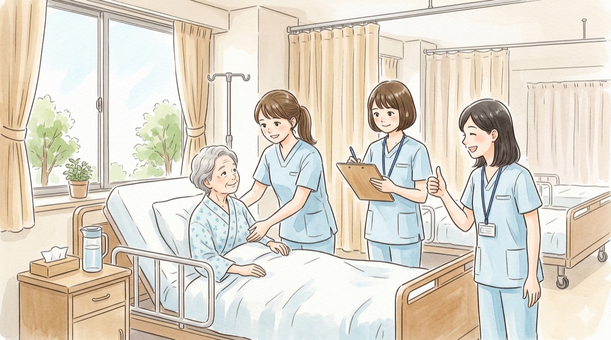 チームで働く看護助手たちのイラスト